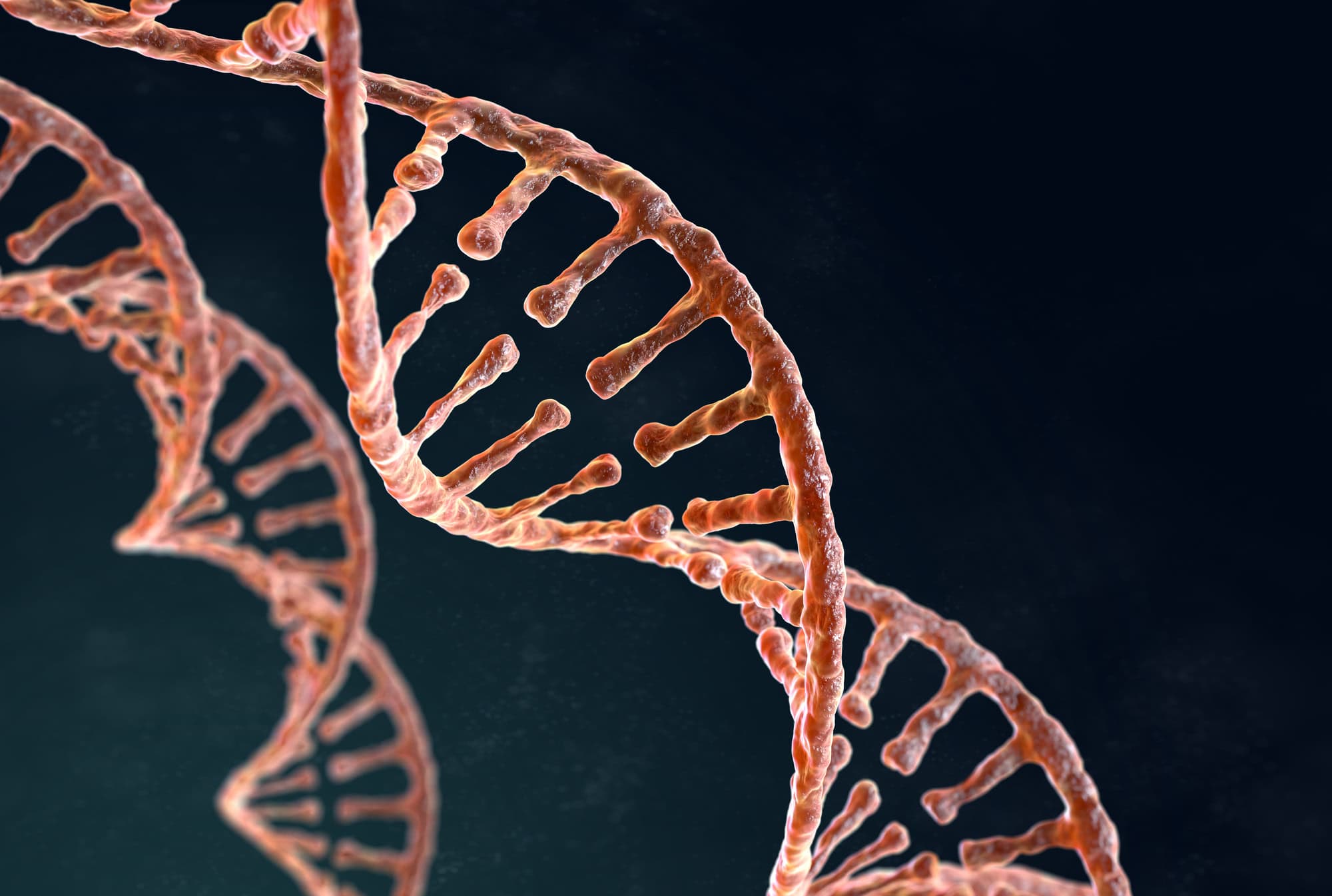 3D DNA strand structure on a dark background – representing deep cellular regeneration with HueLight therapy.